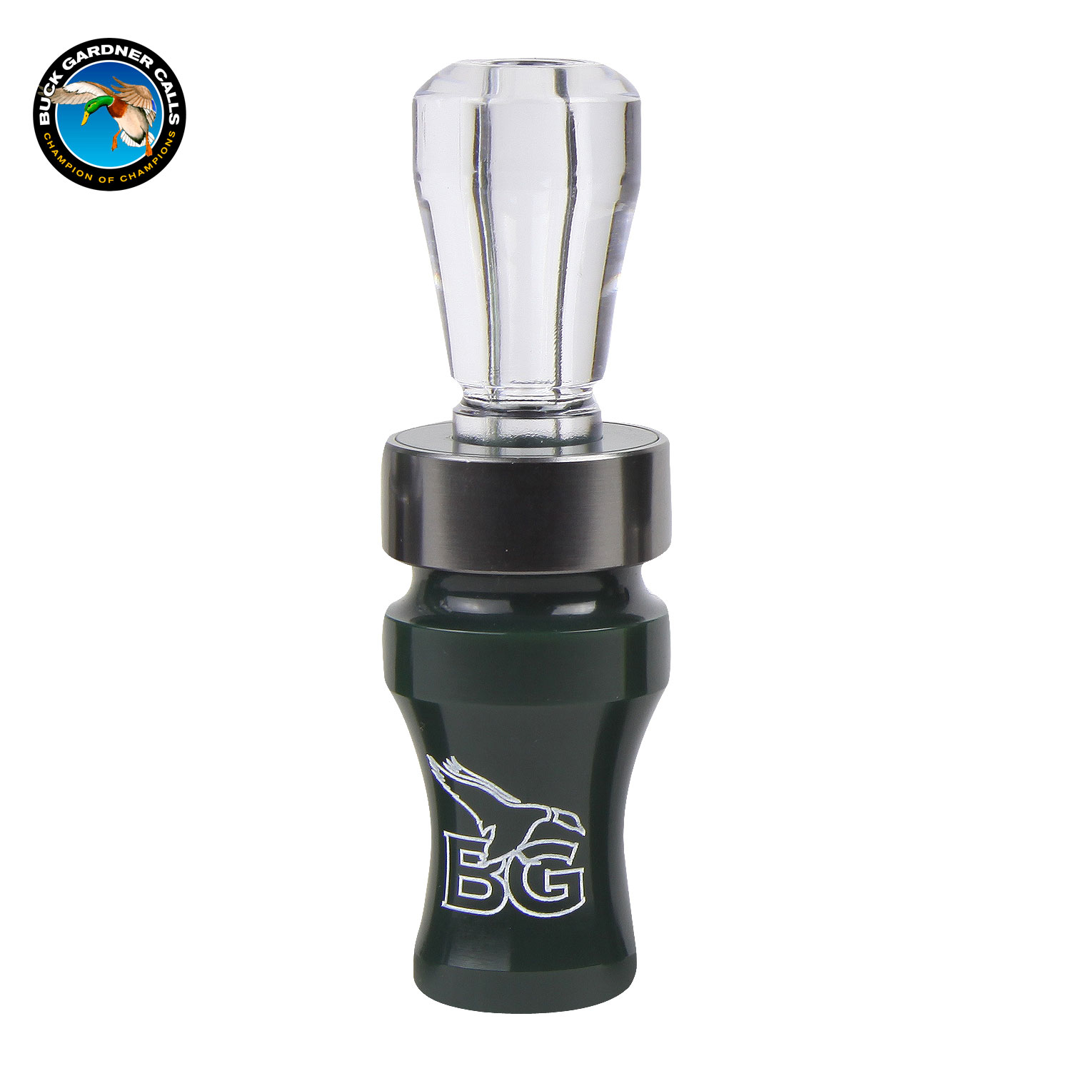 Image of Buck Gardner Dbl Cross Acrylic/Poly Duck Call- Mallard Green/Clear