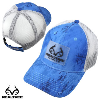 Realtree Fishing Rubber Patch Qtech Mesh Back Cap- RTF Light Blue/White