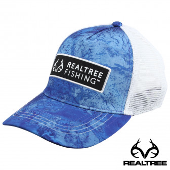 Realtree Fishing Patch Logo Mesh Stretch-Fit Cap (L/XL)- Blue/White