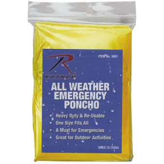 Rothco All Weather Emergency Poncho- Yellow 