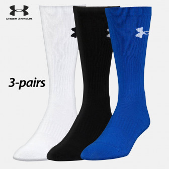 UA Socks: 3-PAIR Elevated Perf. Crew (L) Royal/ASSTD