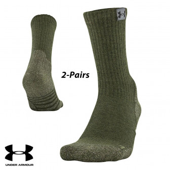 UA Socks: 2-PAIR Hitch Cushion Mid-Crew (L)- Marine OD Green