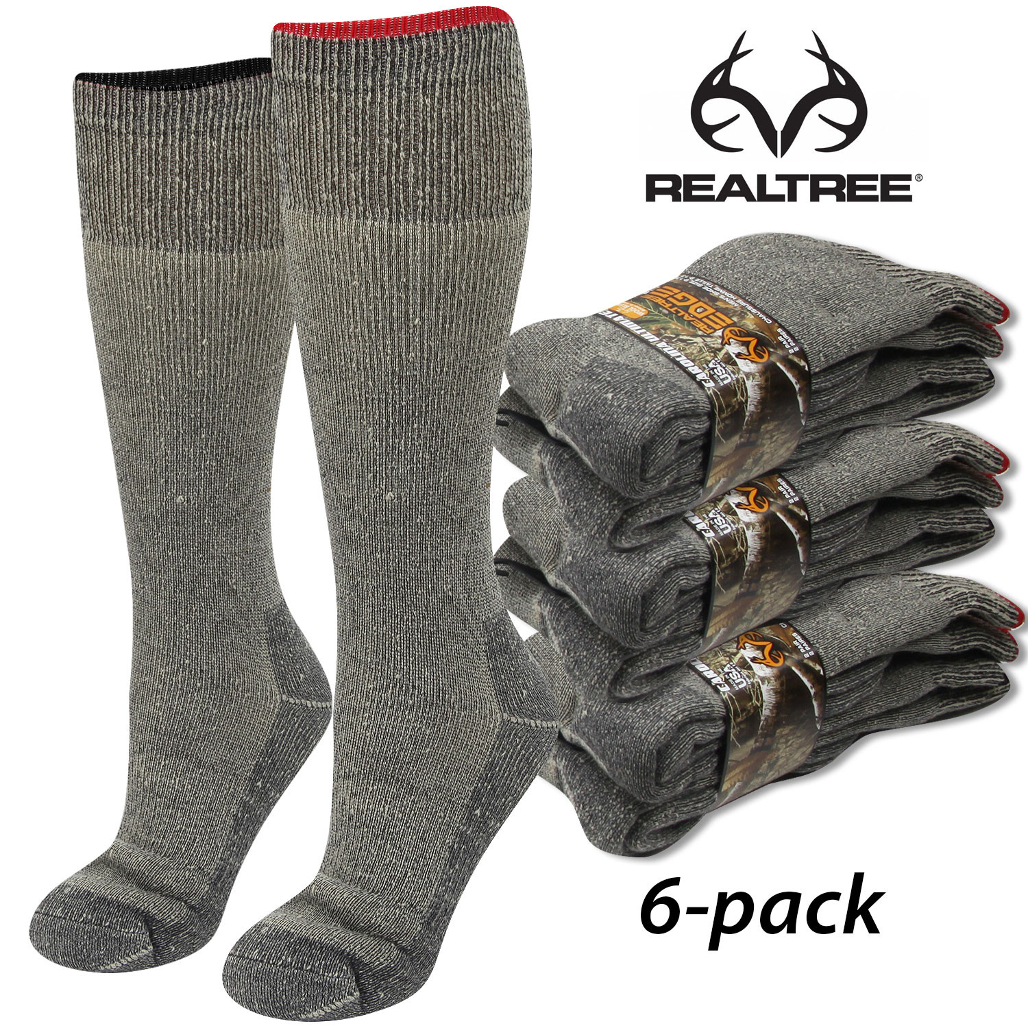 6 Pairs Realtree L Merino Wool Blend Marl Heavyweight Boot Socks Field Supply 