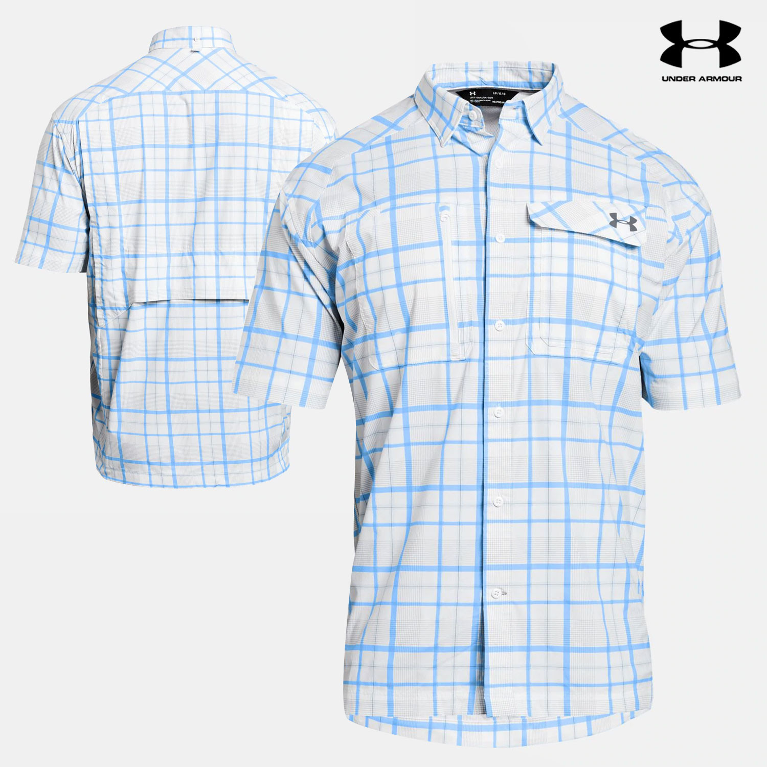 Under Armour Fish Hunter S/S Plaid Fishing Shirt (XL)- White/Carolina Blue