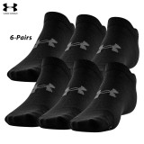 UA Socks: 6-PAIR Essential Lite No Show (L)- Black/Black/Pitch Gray