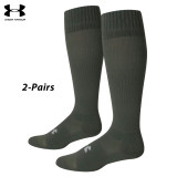 UA Socks: 2-PAIR Tactical Heatgear OTC (L)- Foliage Green/White