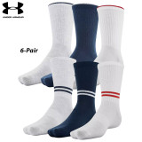 UA Socks: 6-PAIR Essential Crew (L)- White/Asst.