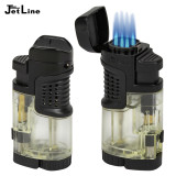 JetLine Fatboy QUAD-Flame Lighter W/Cigar Rest and Punch Cutter- Clear