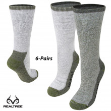 6-Pairs: Realtree (L:9-13) Merino Wool Blend Marl Midwt. Boot Socks- Green Marl