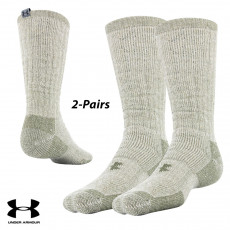 UA Socks: 2-PAIR Coldgear Boot Socks (L)- Khaki Base