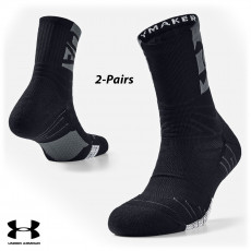 UA Socks: 2-PAIR Playmaker Mid-Crew (L)- Black