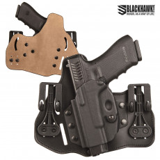 Blackhawk 3 Slot Leather Tuckable Pancake Holster S&W M&P Shield LEFTHAND (09)- Black